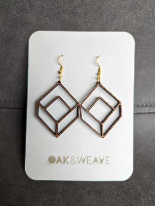 Cubed Geometric - Hand-made Wooden Earrings